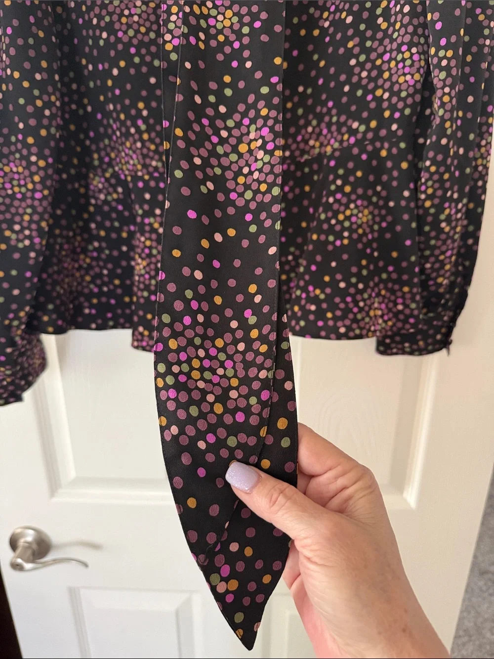 kate spade Disco Dot Wrap top Black Multicolor Dot V-Neck Peplum w/belt